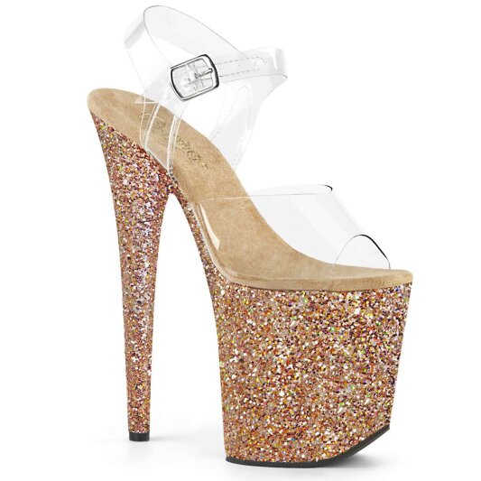 Pleaser FLAMINGO-808LG Clear/Rose Gold Multi Glitter EU-39 / US-9