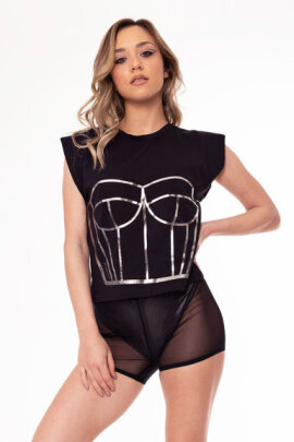 Paradise Chick Medusa T-Shirt Corset Metallic Black S
