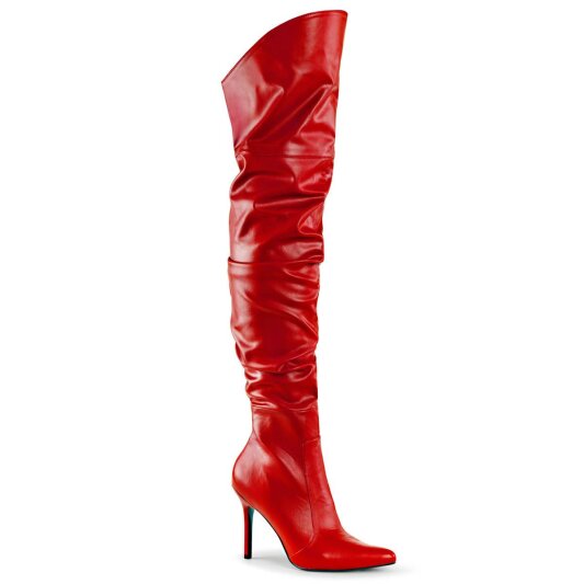 Pleaser CLASSIQUE-3011 Overknee Boots Faux Leather Red EU-39 / US-9