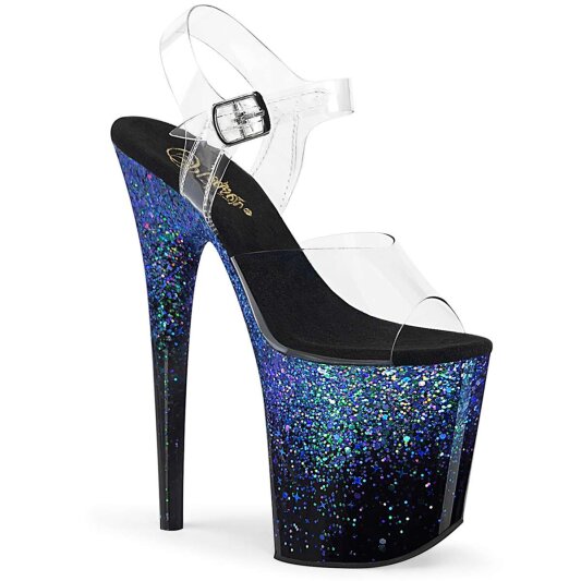 Pleaser FLAMINGO-808SS Clear/Black-Blue Multi Glitter EU-35 / US-5