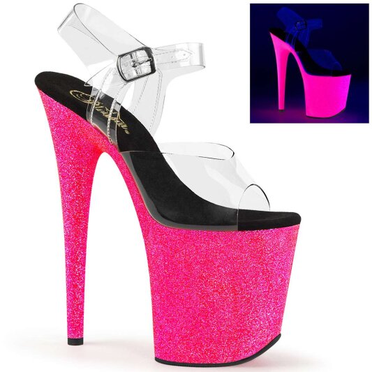 Pleaser FLAMINGO-808UVG Clear/Neon Hot Pink Glitter EU-40 / US-10