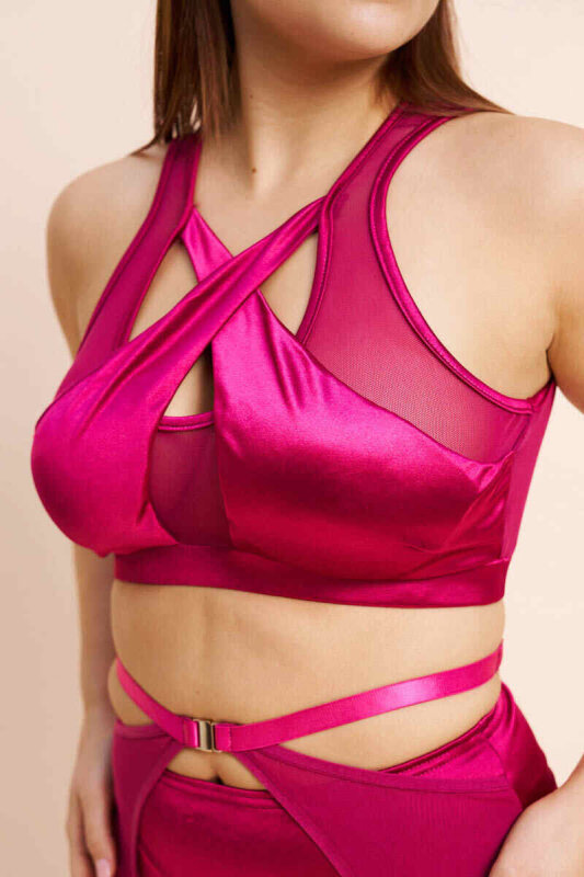 Lunalae Top Katherine Cross Over Satin Magenta XS