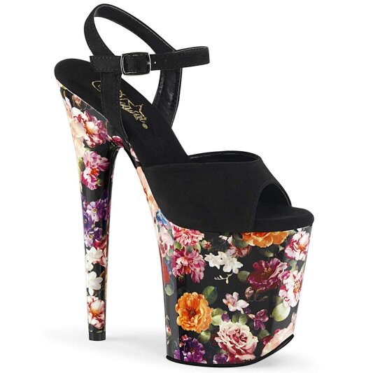 Pleaser FLAMINGO-809WR Black Faux Suede/Flower Print Wrapped EU-35 / US-5
