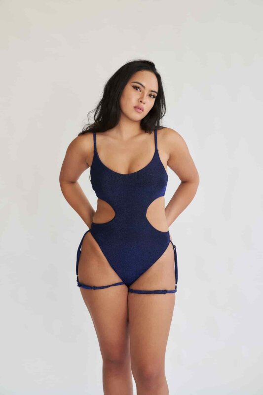 Lunalae Bodysuit Pixie Blue Black Lurex L