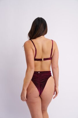 Lunalae Top Scrunch Velvet Sparkle Burgundy M