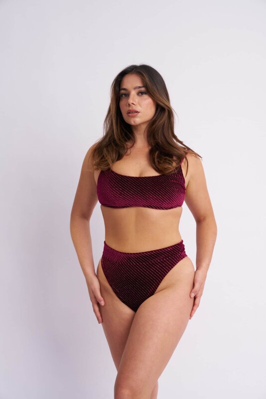 Lunalae Top Scrunch Velvet Sparkle Burgundy L