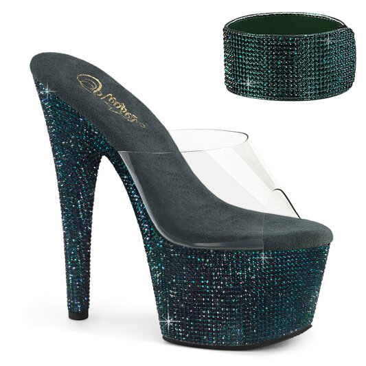 Pleaser BEJEWELED-712RS Platform Mules Clear Rhinestones EmeraldGreen EU-38 / US-8