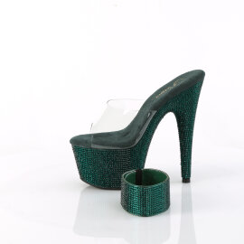 Pleaser BEJEWELED-712RS Platform Mules Clear Rhinestones EmeraldGreen EU-38 / US-8