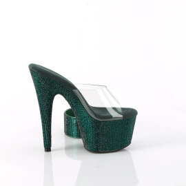 Pleaser BEJEWELED-712RS Platform Mules Clear Rhinestones EmeraldGreen EU-38 / US-8