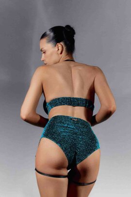Polerina Bikini Shorts Teal Lurex with Removable Garter