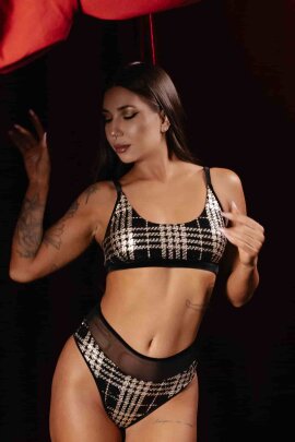 Polerina Top Pixi Black Gold Plaid XL
