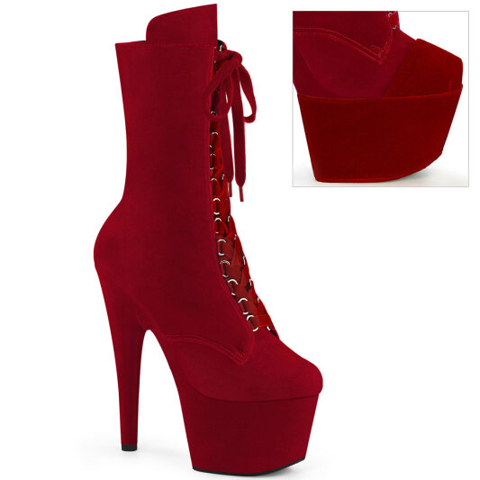 Pleaser ADORE-1045VEL Platform Ankle Boots Velvet Red EU-44 / US-14