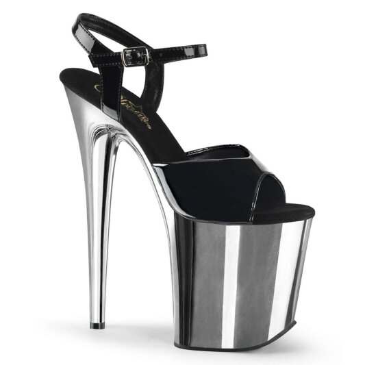 Pleaser FLAMINGO-809 Black Patent/Silver Chrome EU-37 / US-7