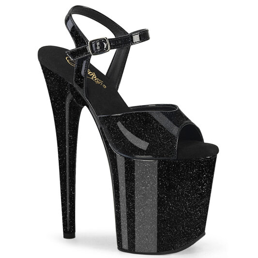 Pleaser FLAMINGO-809GP Platform Sandalettes Patent Glitter Black EU-43 / US-13