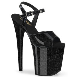 Pleaser FLAMINGO-809GP Platform Sandalettes Patent Glitter Black EU-43 / US-13