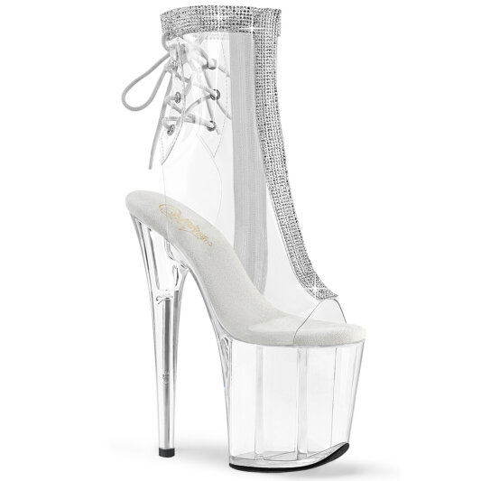 Pleaser FLAMINGO-1018C-2RS Platform Ankle Boots Clear Rhinestones Transparent EU-41 / US-11