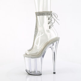 Pleaser FLAMINGO-1018C-2RS Platform Ankle Boots Clear Rhinestones Transparent EU-41 / US-11