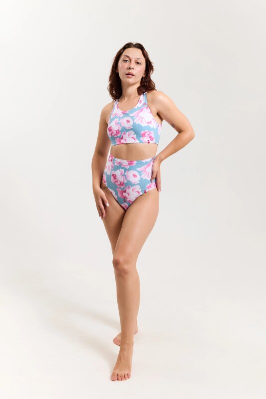 Pole Addict Top Open Back Pink Peonies
