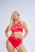 Lunalae Shorts High Waist Loretta Mesh Cut Out Satin Red M