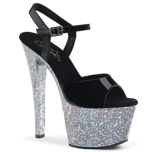 Pleaser SKY-309LG Black Patent/Silver Multi Glitter EU-35 / US-5