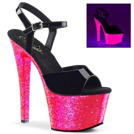 Pleaser SKY-309UVLG Black Patent/Neon Hot Pink Glitter EU-35 / US-5