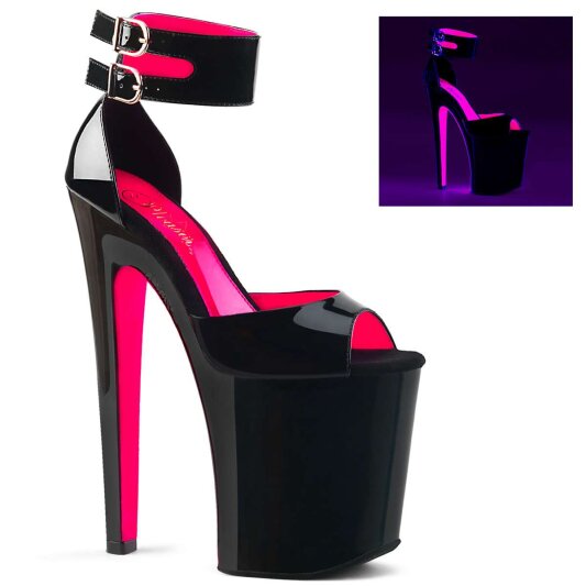 Pleaser XTREME-875TT Black Patent-Neon Hot Pink/Black EU-38 / US-8