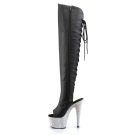 Pleaser Overknee Boots BEJEWELED-3019DM-7 Black Faux Leather/Silver Multi RS EU-35 / US-5