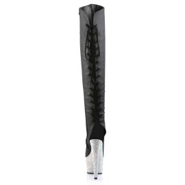 Pleaser Overknee Boots BEJEWELED-3019DM-7 Black Faux Leather/Silver Multi RS EU-35 / US-5