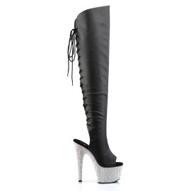 Pleaser Overknee Boots BEJEWELED-3019DM-7 Black Faux Leather/Silver Multi RS EU-37 / US-7
