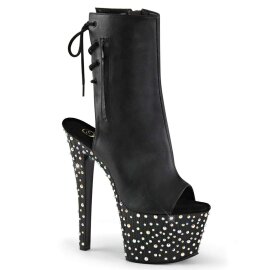 Pleaser STARDANCE-1018-7 Black Faux Leather/Black-Silver...