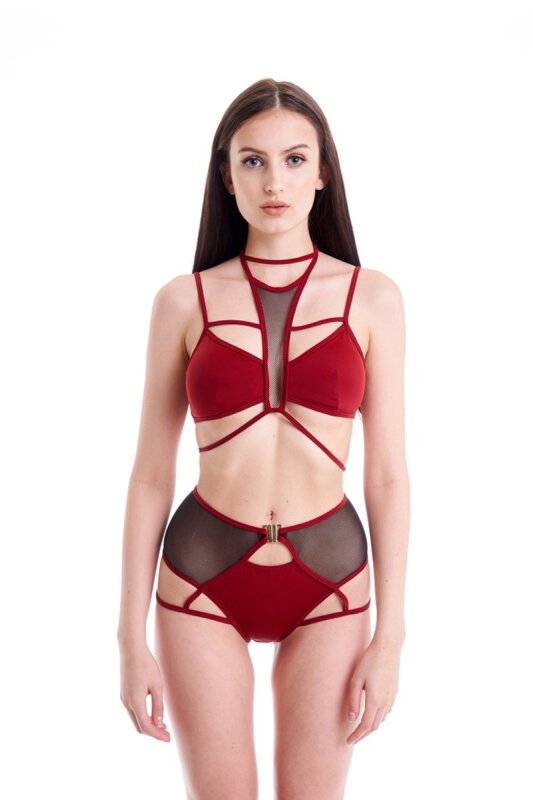 Hamade Activewear High Waist Garter Shorts Red