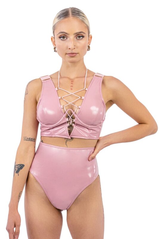 Naughty Thoughts Shorts Sinner Vinyl High Waist Shorts Pink L