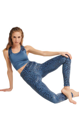Paradise Chick Leggings Superhero Sticky High Waist Leopard Dusty Blue
