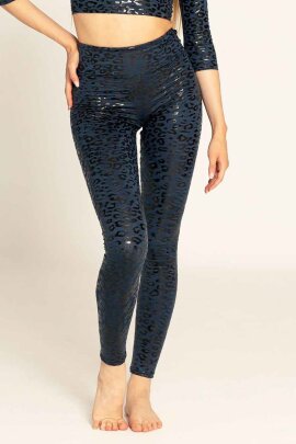 Paradise Chick Leggings Superhero Sticky High Waist Leopard Denim Blue XL