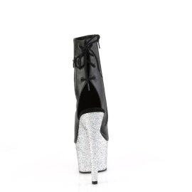 Pleaser ADORE-1018LG Plateau Ankle Boots Faux Leather Glitter Black Silver