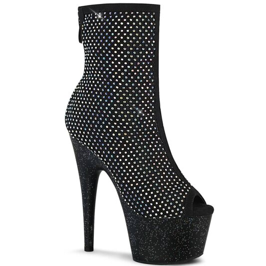 Pleaser ADORE-1031GM Plateau Ankle Boots Rhinestones Mesh Black