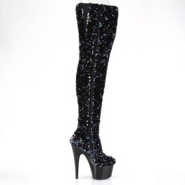 Pleaser ADORE-3020 Plateau Overknee Boots Sequins Black