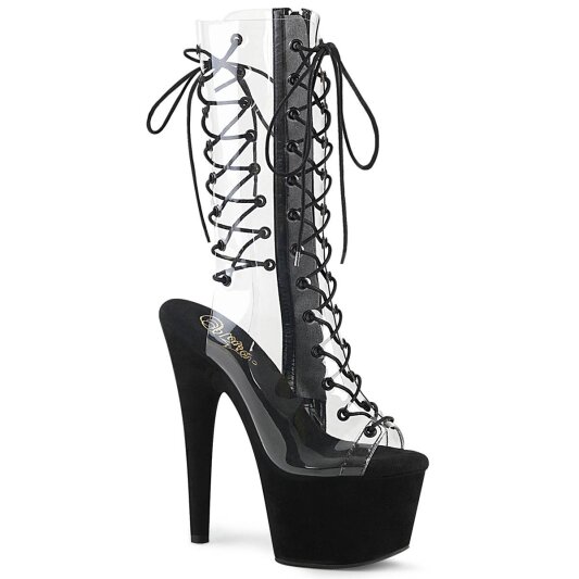 Pleaser ADORE-700-60FS Plateau Ankle Boots Faux Suede Transparent Black