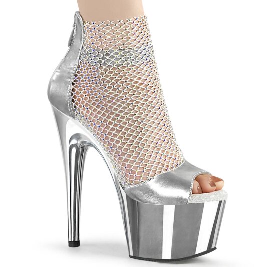 Pleaser ADORE-765RM Plateau Sandalettes Mesh Chrome Silver