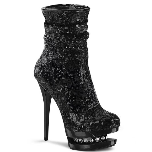 Pleaser BLONDIE-R-1009 Plateau Ankle Boots Sequins Black