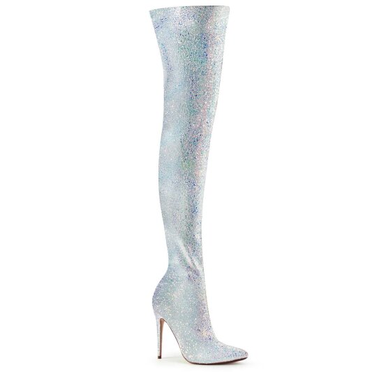 Pleaser COURTLY-3015 Overknee Boots Glitter White