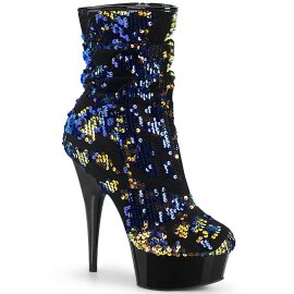 Pleaser DELIGHT-1004 Plateau Ankle Boots Sequins Blue