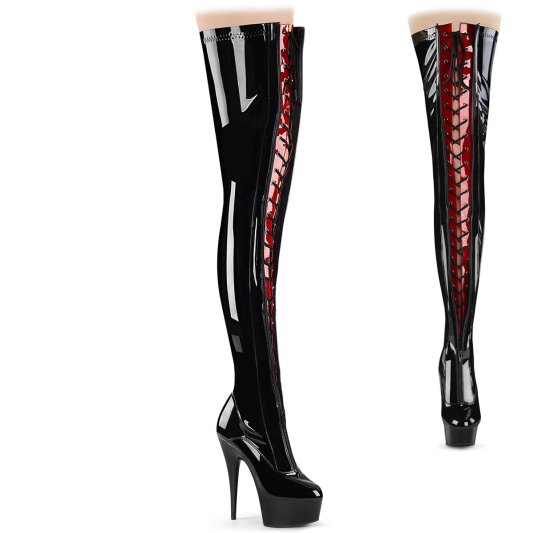 Pleaser DELIGHT-3027 Plateau Overknee Boots Patent Black