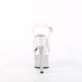 Pleaser ESTEEM-708DM Plateau Sandalettes Rhinestones Chrome Transparent Silver