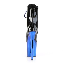 Pleaser FLAMINGO-1020 Plateau Ankle Boots Patent Chrome Black Blue