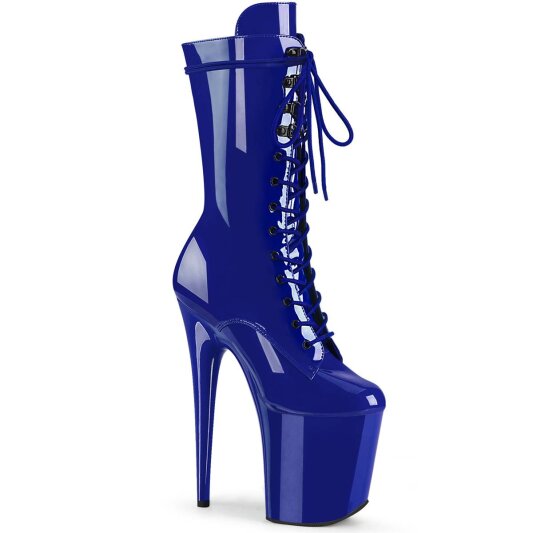 Pleaser FLAMINGO-1050 Plateau Ankle Boots Patent Blue