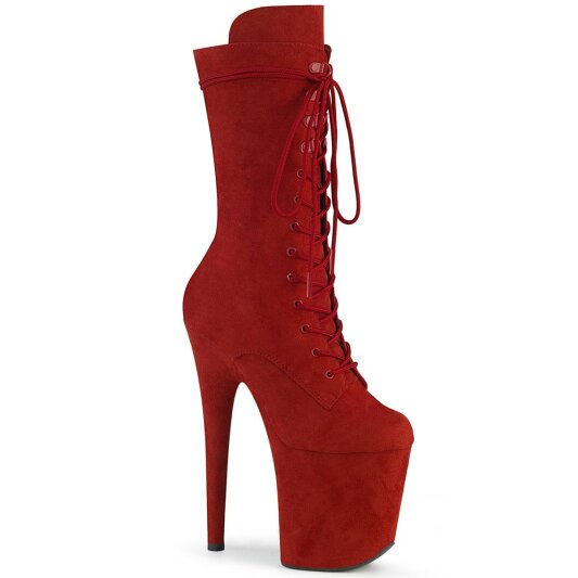 Pleaser FLAMINGO-1050FS Plateau Ankle Boots Faux Suede Red