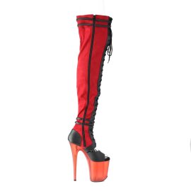 Pleaser FLAMINGO-3027 Plateau Overknee Boots Faux Suede Red
