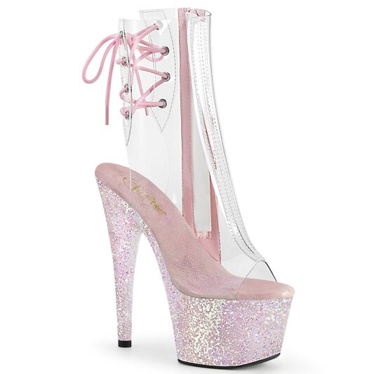 Pleaser ADORE-1018C Plateau Ankle Boots Glitter Transparent Light Pink EU-42 / US-12