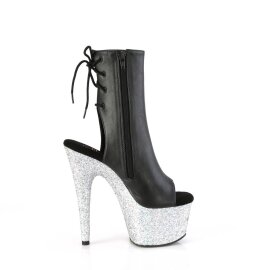 Pleaser ADORE-1018LG Plateau Ankle Boots Faux Leather Glitter Black Silver EU-42 / US-12